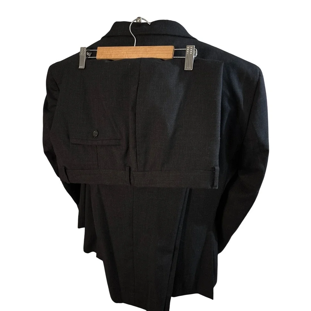 Pronto‎ Uomo Men Solid Black Wool Blend 3 Piece Suit Size 48x 43 Regular
